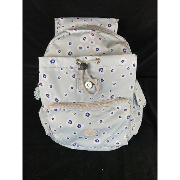 Kipling Blue floral Backpack school book bag Blue/White/Gray New - Picture 1 of 10